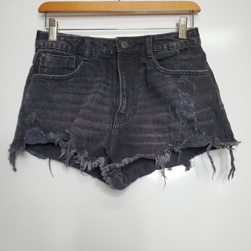 ZARA Trafuluc Ripped Cutoff Wash Black Denim High Rise Shorts Size 6